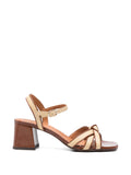 Sandalia Tacón Medio Crema - Cognac