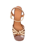 Chie Mihara Leilah cream and brown patent leather knotted strap sandal, leather insole with brand stamp