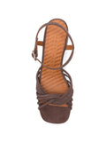 Chie Mihara Leske mousse suede knotted multi-strap sandal, leather insole with brand stamp, snake heel detail