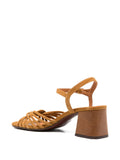 Chie Mihara Leske women's tan amber cognac suede sandal with knotted straps and lizard texture block heel, luxury shoes made in Spain