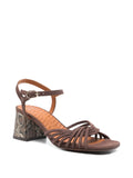 Chie Mihara Leske taupe suede sandal, braided knotted straps and python print block heel, ankle buckle