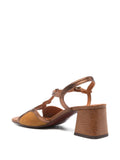 Chie Mihara Letouche women's camel suede and copper metallic T-strap sandal, lizard texture block heel, luxury shoes made in Spain
