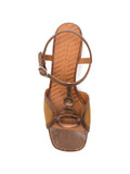 Chie Mihara Letouche cognac and bronze metallic slingback sandal, lizard embossed block heel and ankle buckle