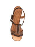 Chie Mihara Liluce dark brown suede and copper metallic T-strap slingback, leather insole with brand stamp