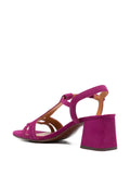 Chie Mihara Liluce women's fuchsia suede T-strap slingback with block heel, luxury shoes made in Spain