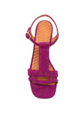 Chie Mihara Liluce fuchsia suede T-strap slingback, leather insole with brand stamp, top view