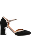 Chie Mihara Maisi black suede Mary Jane shoes with ankle strap and 8.5 cm block heel