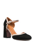 Chie Mihara Maisi black suede Mary Jane shoes with ankle strap and 8.5 cm block heel