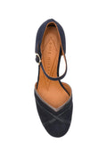 Chie Mihara Merman navy blue suede and iron lizard print cross-strap pump, leather insole known for exceptional comfort and fit, handmade in Spain

