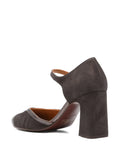 Chie Mihara Mindel women's Chie Mihara Mary Jane shoes in graphite suede and iron metallic leather, high block heel, European designer shoes made in Spain

