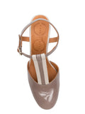Chie Mihara Missy taupe grey patent leather and cream T-bar slingback pump, Chie Mihara leather insole, designer comfort shoes made in Spain

