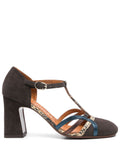 Zapato Tacón Alto Marrón - Serpiente - Azul Petróleo
