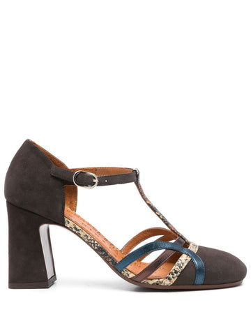 Zapato Tacón Alto Marrón - Serpiente - Azul Petróleo