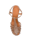 Chie Mihara Mustel mousse patent leather gladiator sandal, leather insole with brand stamp, T-strap detail