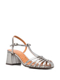 Chie Mihara Mustel pewter metallic leather sandal, multi-strap gladiator design and block heel