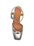 Chie Mihara Oidina iron metallic cross-strap pump, cognac leather insole with brand stamp, crackle finish