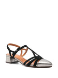 Chie Mihara Rosali mid heel sandal black and iron metallic, ankle strap, handmade in Spain