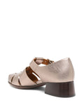 Chie Mihara Sanchis iron metallic leather fisherman flat sandal, top view with Chie Mihara leather insole and ankle buckle strap, designer flat sandals made in Spain

