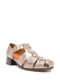 Chie Mihara Sanchis iron metallic leather fisherman flat sandal, top view with Chie Mihara leather insole, designer flat sandals made in Spain

