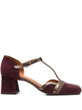 Chie Mihara Volai grape suede shoes with bronze leather details 5 cm heel