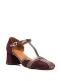 Chie Mihara Volai grape suede shoes with bronze leather details 5 cm heel