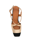 Chie Mihara Vondina gold metallic slingback, black suede cap toe, leather insole with brand stamp