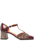 Chie Mihara Vudui ruby patent leather and bronze block heel shoes for women