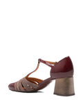 Chie Mihara Vudui women's Chie Mihara Mary Jane shoes in ruby patent leather and taupe suede, comfortable mid block heel, European designer shoes made in Spain
