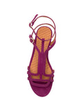Chie Mihara Yael prune suede flat sandal, leather insole with brand stamp, gladiator multi-strap