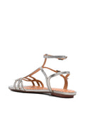 Chie Mihara Yael silver metallic flat gladiator sandal with ankle strap, luxury women's shoes made in Spain