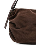 Reptile’s House H844 Ciok shoulder bag in Testa di Moro dark brown suede with soft ruched design and adjustable strap, handcrafted in Italy