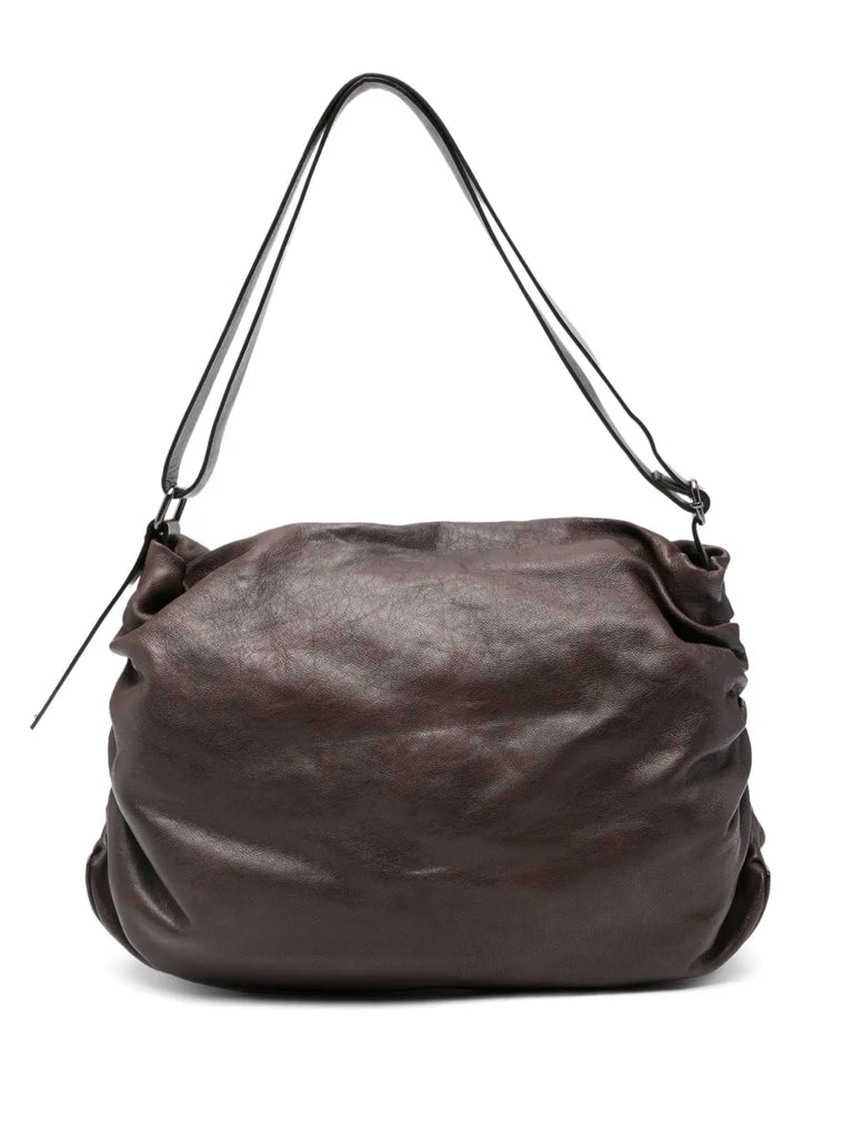 Reptile’s House H844 Ciok shoulder bag in dark brown vegetable-tanned leather, handmade in Italy with adjustable strap and internal pockets.