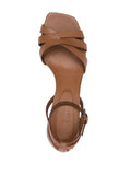 Kamelfarbene Sandale mit mittlerem Absatz